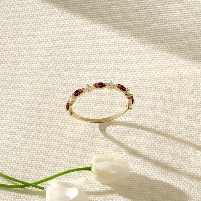 Stackable Marquise Ruby Band Ring in 14k Solid Gold