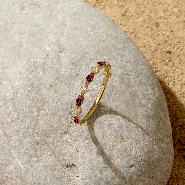 Marquise Cut Ruby CZ Band Ring in 14k Solid Gold
