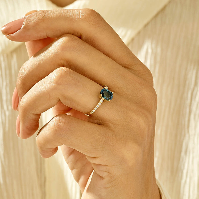 Sapphire Oval Solitaire Ring in 14k Solid Yellow Gold