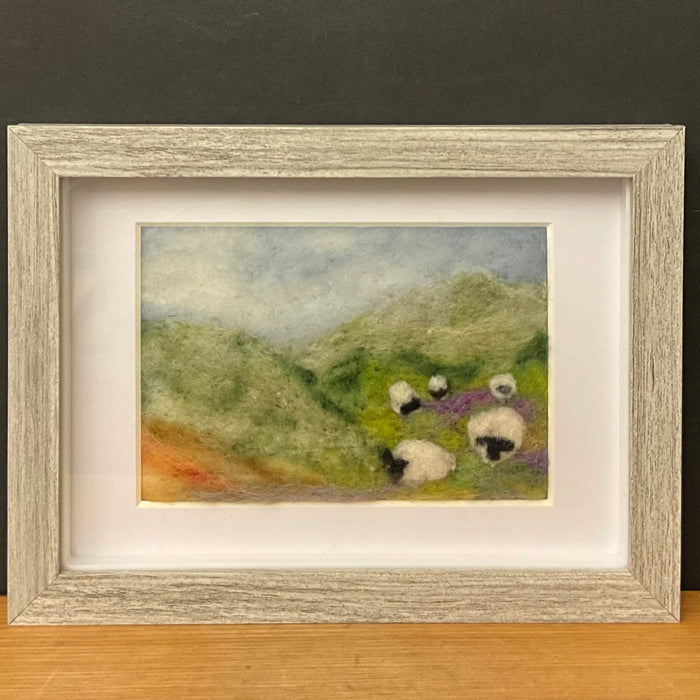 "Sheep Grazing" Hand Felted 6"x8" Landscape