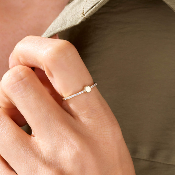 Women's Signet Eternity Ring in 14k Real Yellow Gold