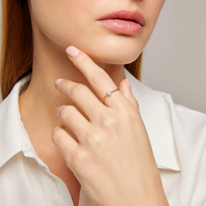 Stackable Solitaire Twisted Ring in 14k Real Gold