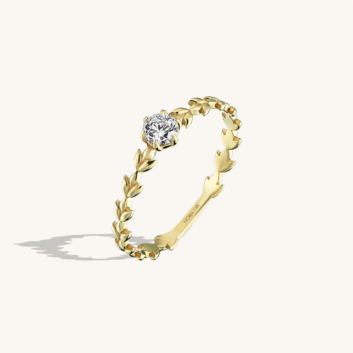 Solitaire Vine Ring in 14k Real Gold