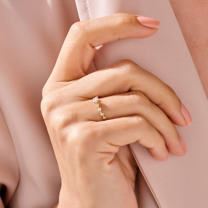 Solitaire Vine Engagement Ring in 14k Solid Yellow Gold