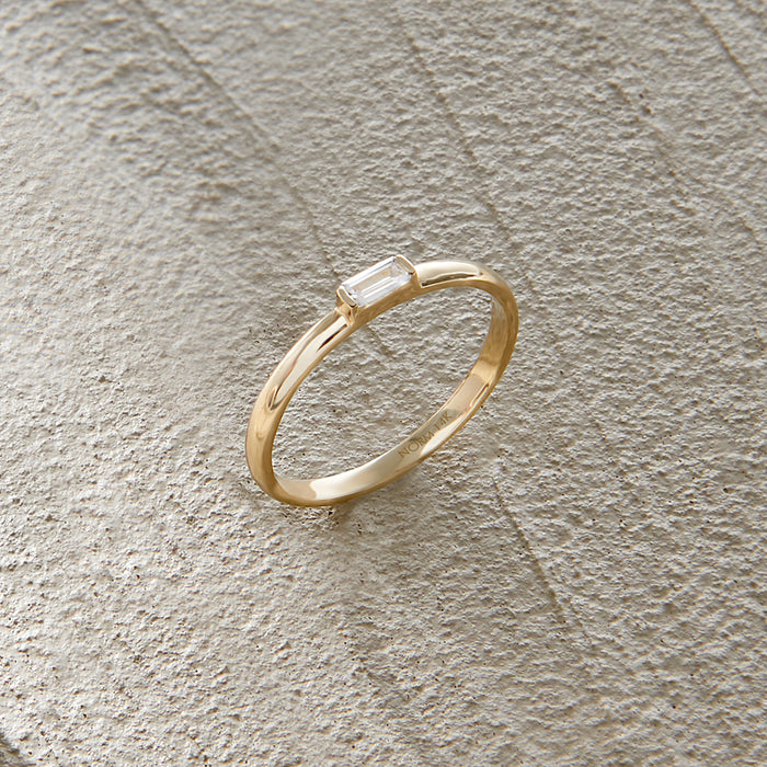 Solo Baguette Cut CZ Ring in 14k Solid Yellow Gold