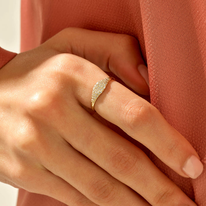 Sparkle Pinky Signet Ring in 14k Real Yellow Gold