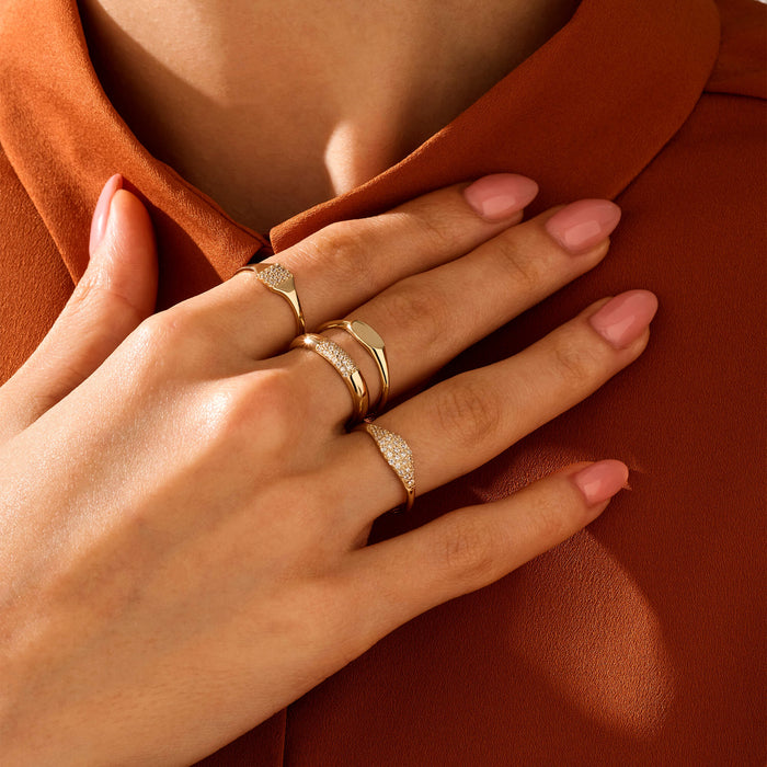 Women's Sparkle Signet Ring in 14k Solid Yellow Gold