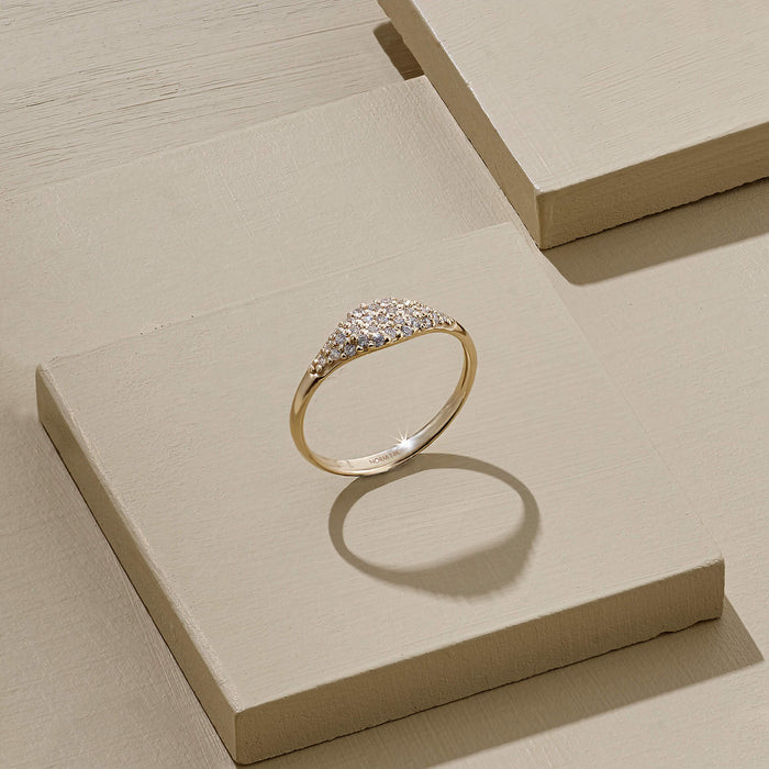 Women's Paved CZ Signet Ring in 14k Real Yellow Gold