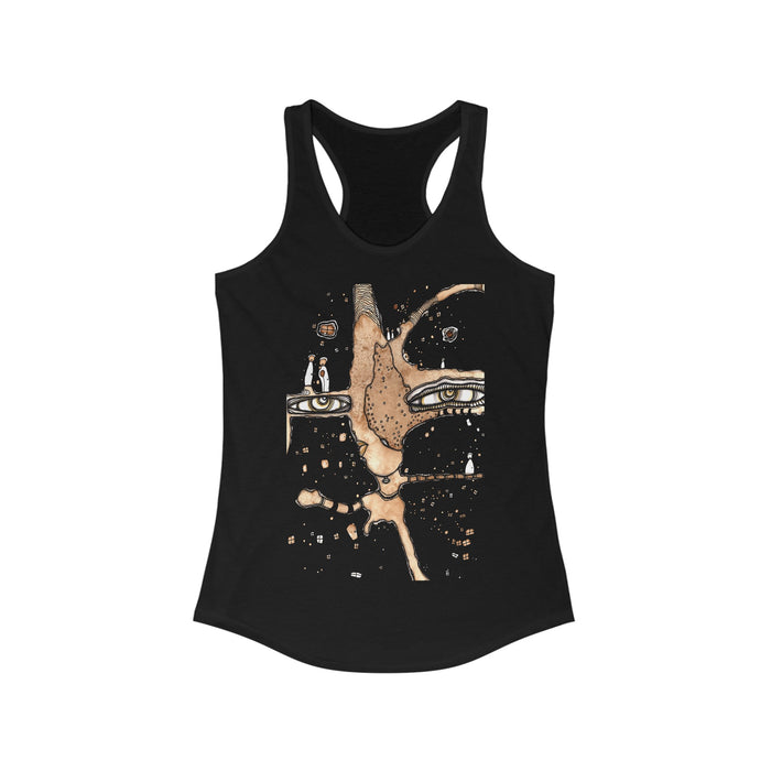 "Take a Leap" Women's Racerback Tank Original Coffee Stained Art by CCambrea — detail view