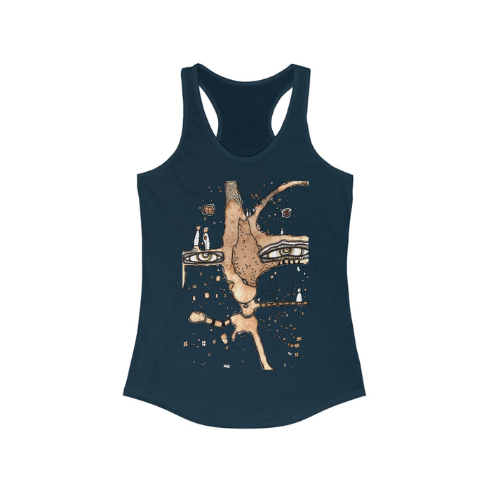 "Take a Leap" Women's Racerback Tank Original Coffee Stained Art by CCambrea — alternate angle