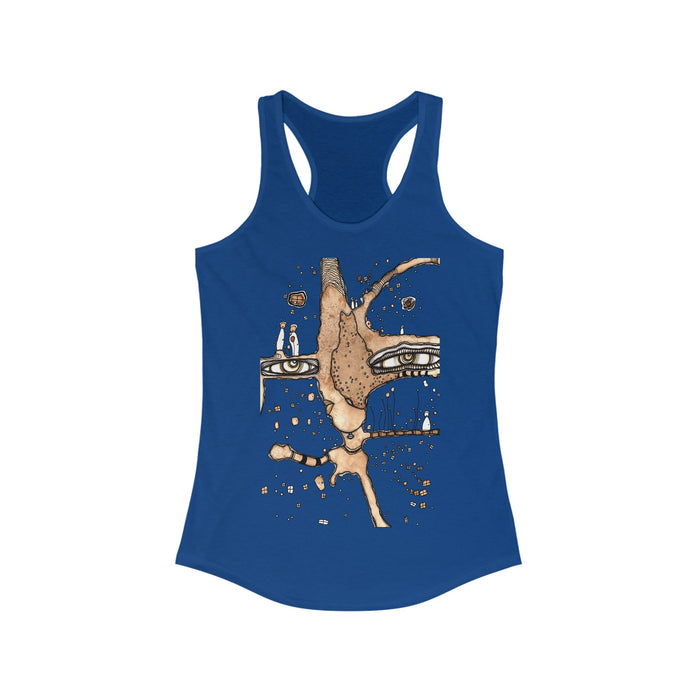 "Take a Leap" Women's Racerback Tank Original Coffee Stained Art by CCambrea — close-up
