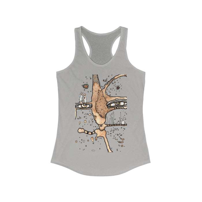 "Take a Leap" Women's Racerback Tank Original Coffee Stained Art by CCambrea — styled photo