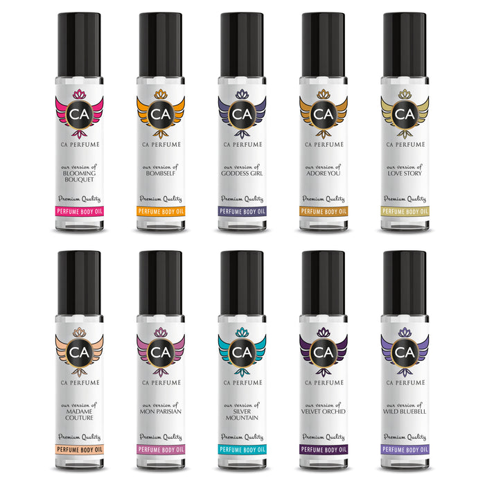 CA Perfume Top 10 Perfume Oil Women Set-1 Roll-On 0.3 Fl Oz/10ml alcohol-free perfume oil