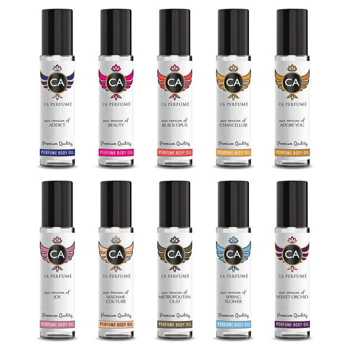 CA Perfume Top 10 Perfume Oil Women Set-4 Roll-On 0.3 Fl Oz/10ml alcohol-free perfume oil