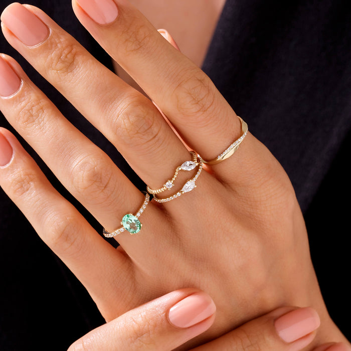 Twist Pave Band Stacking Ring in 14k Solid Yellow Gold