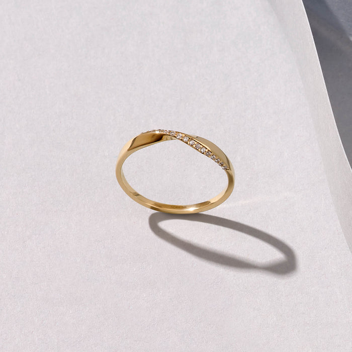 14k Solid Yellow Gold Stackable Twist Pave Band Ring