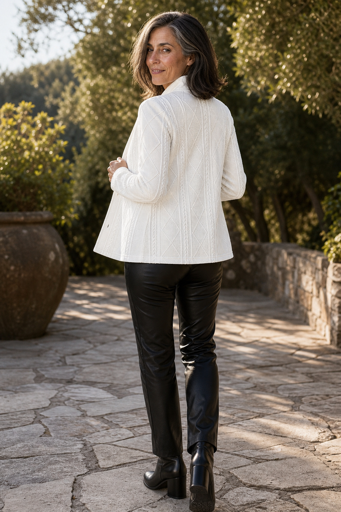 Wearbella – Textured Knit Stand-Collar Open-Front Blazer